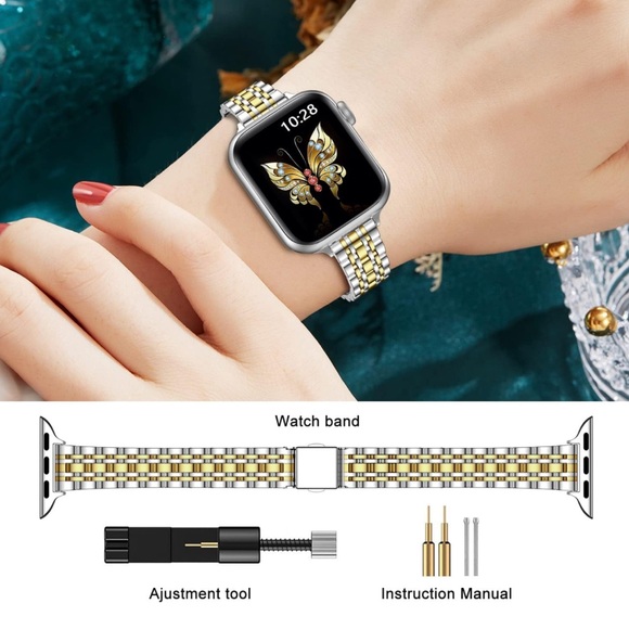 Slim Metal Stainless Steel Silver/Gold Apple Watch Band - adjustable size - NWT - Picture 5 of 12
